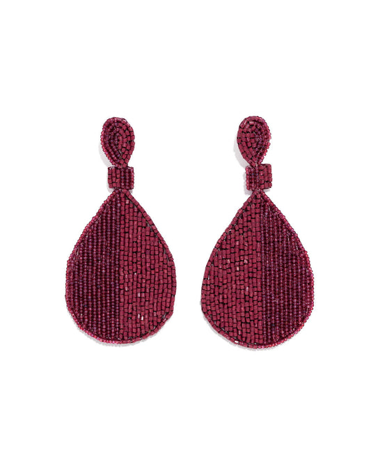 Zell Beaded Teardrop Earrings - Burgundy