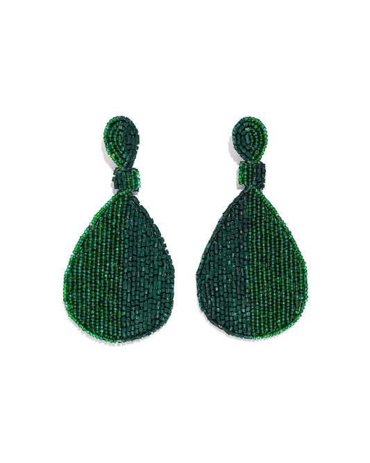 Zell Beaded Teardrop Earrings - Dark Green