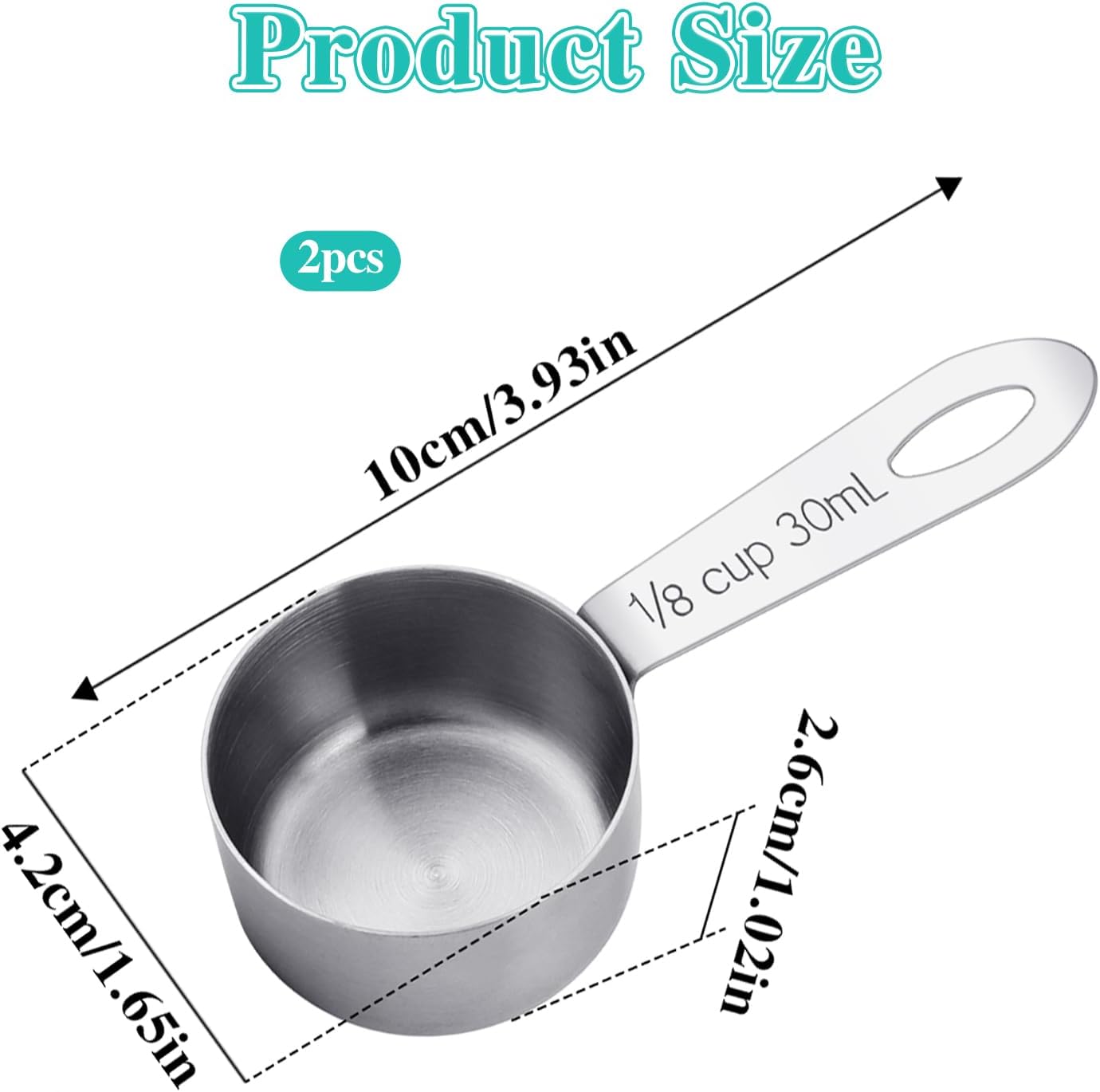 2Pcs Coffee Scoop 1/8 Cup Measuring Scoops Stainless Steel Coffee Scoop Canisters Tablespoon Measure Spoon Short Handle Cooking Scoops for Coffee Tea Sugar and Milk (30ML)