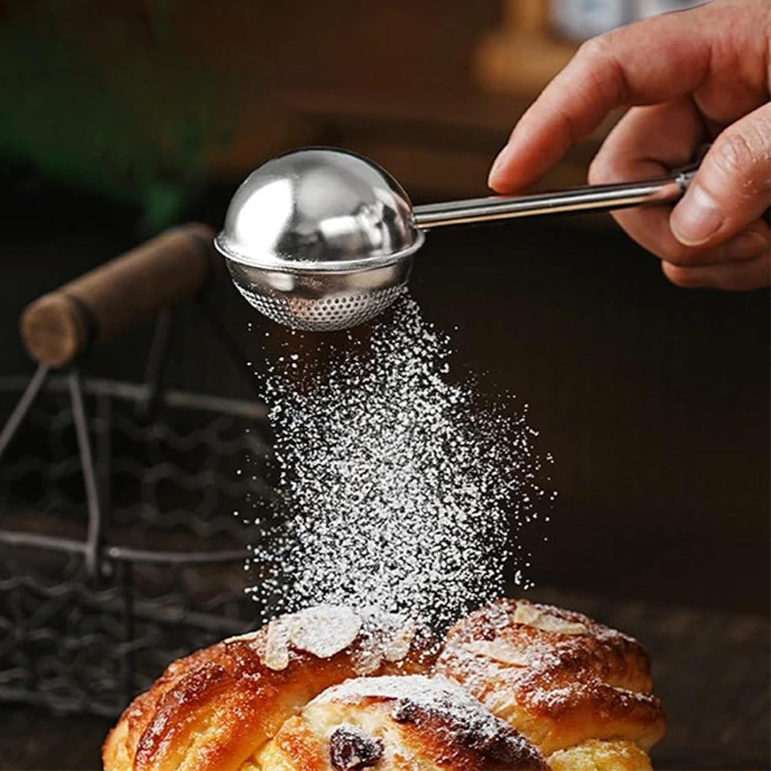 2 Pcs Stainless Steel Loose Leaf Tea Infuser with Retractable Long Handle, Sugar Flour Sifters Powdered Shaker, Dual Leak for Tea Leaf, Baking, and Cooking