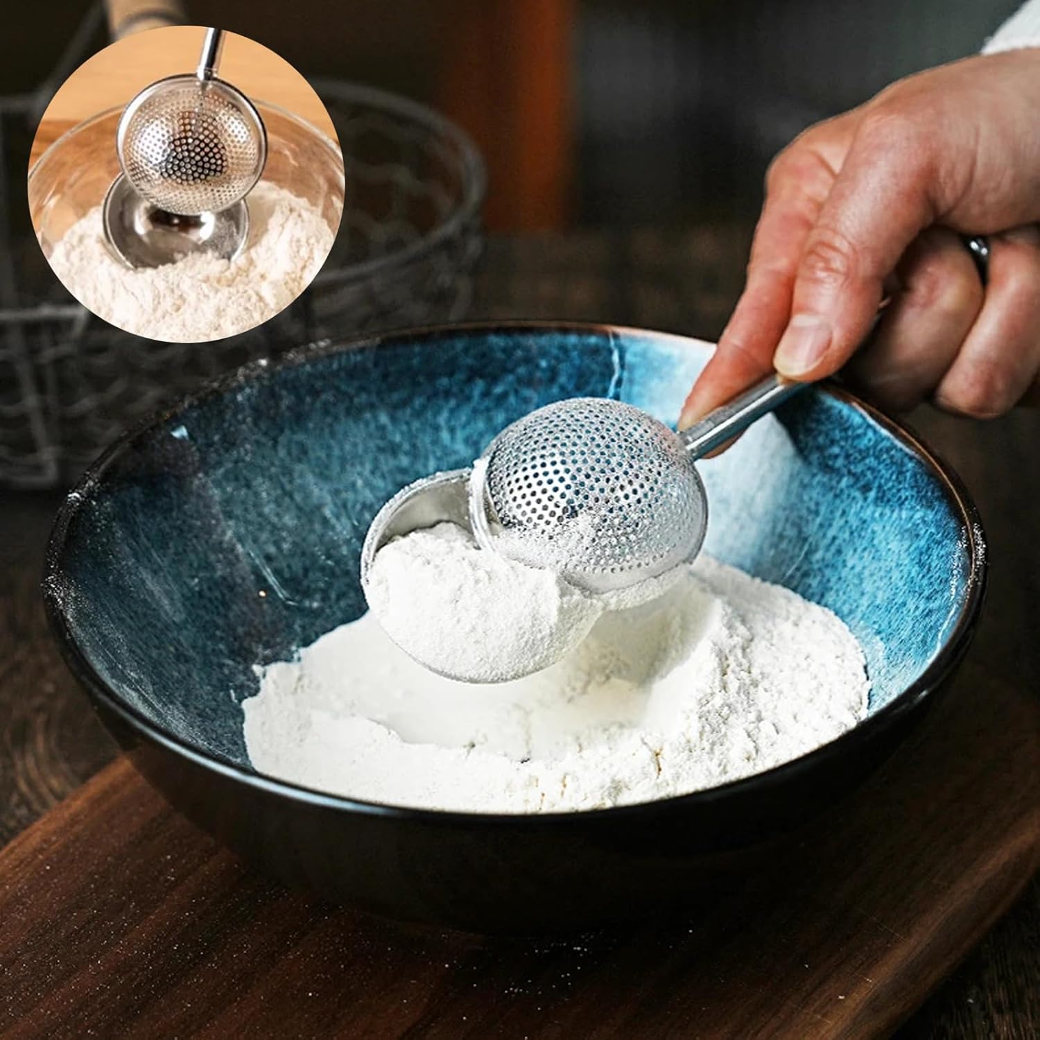 2 Pcs Stainless Steel Loose Leaf Tea Infuser with Retractable Long Handle, Sugar Flour Sifters Powdered Shaker, Dual Leak for Tea Leaf, Baking, and Cooking