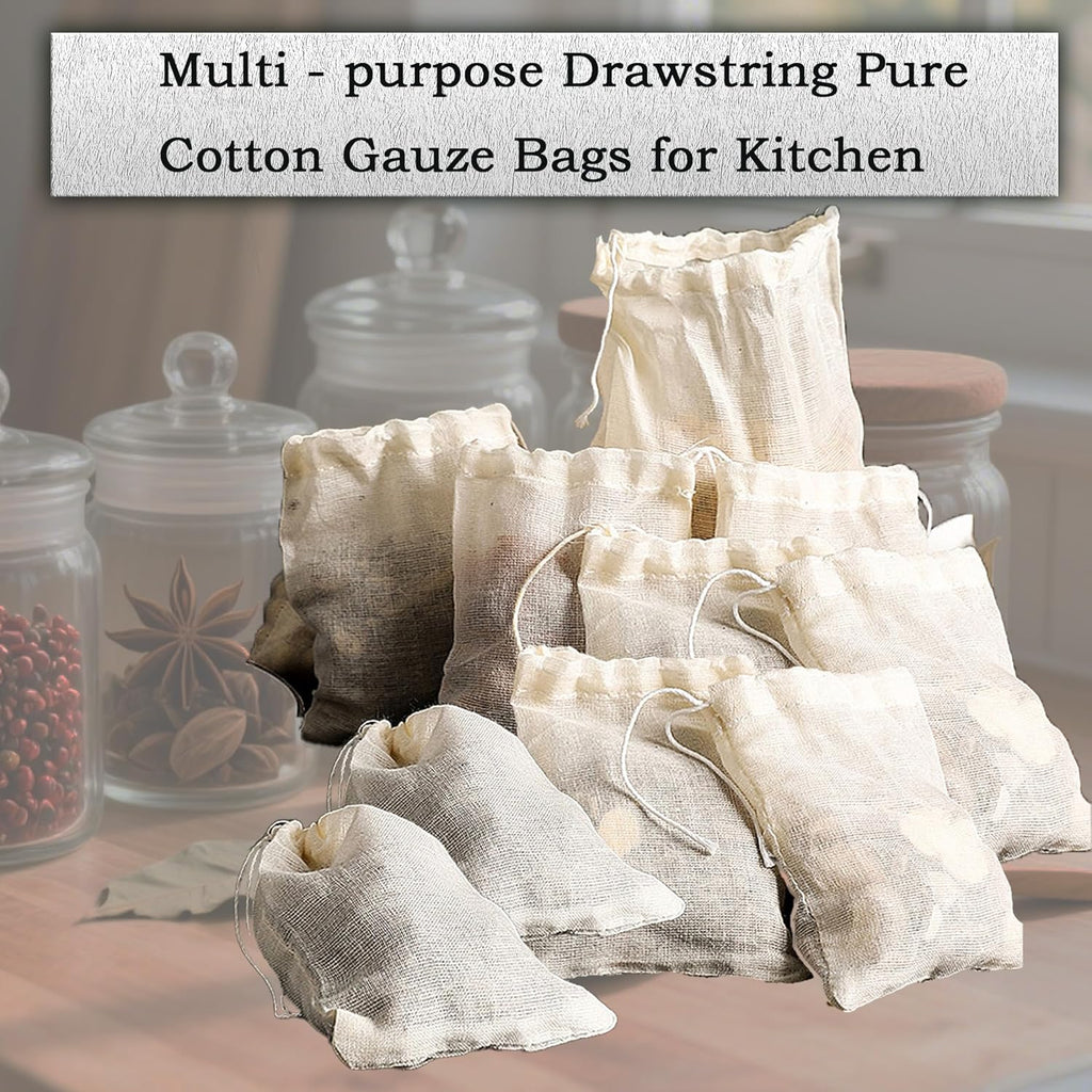 10 Pcs Spice Bags, Reusable Empty Tea Bags, Muslin Strainer Bags, Soup Bags for Cooking Natural Cotton Fine Mesh Cheesecloth Bags for Cold Brew Coffee
