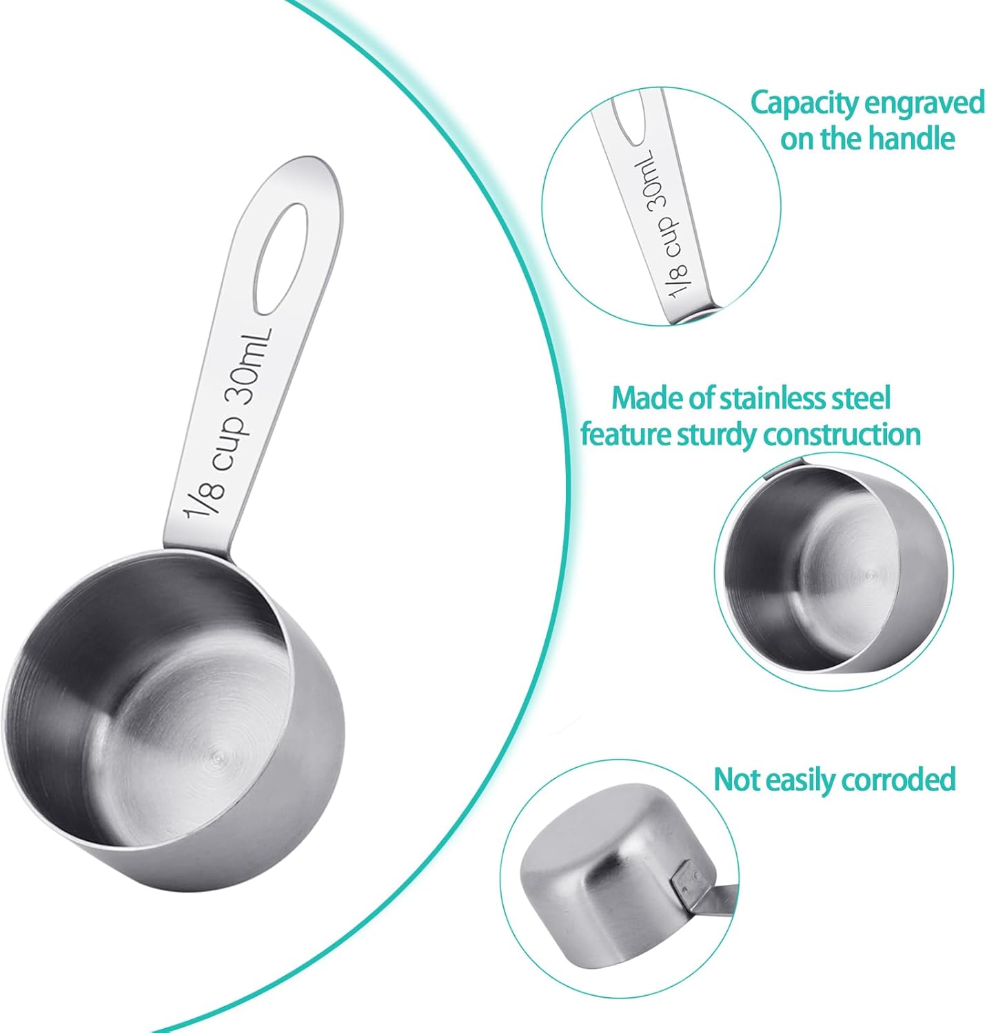 2Pcs Coffee Scoop 1/8 Cup Measuring Scoops Stainless Steel Coffee Scoop Canisters Tablespoon Measure Spoon Short Handle Cooking Scoops for Coffee Tea Sugar and Milk (30ML)