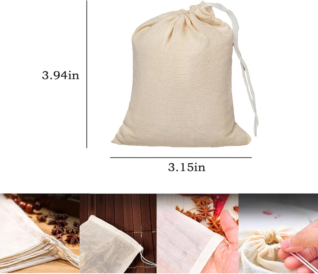 10 Pcs Spice Bags, Reusable Empty Tea Bags, Muslin Strainer Bags, Soup Bags for Cooking Natural Cotton Fine Mesh Cheesecloth Bags for Cold Brew Coffee