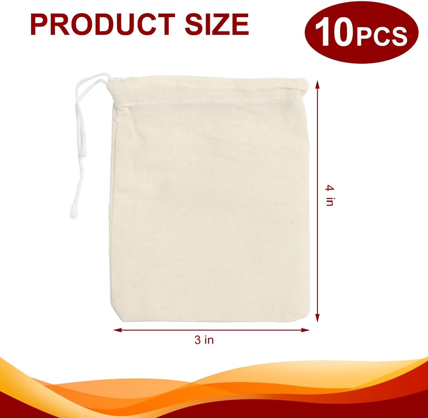 10 Pcs 3x4 in Tea Bags, Muslin with Drawstring, Cheese Cloth, Reusable Tea Bags, for Cooking, Spice, Cheese Cloths