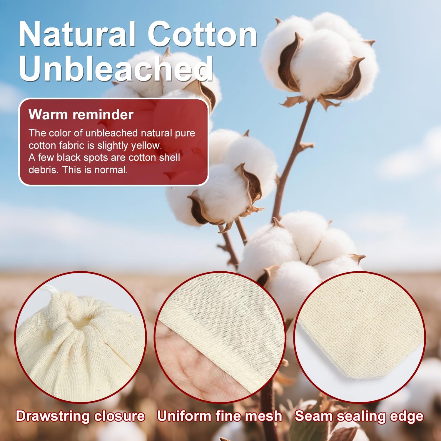 10 Pcs 3x4 in Tea Bags, Muslin with Drawstring, Cheese Cloth, Reusable Tea Bags, for Cooking, Spice, Cheese Cloths