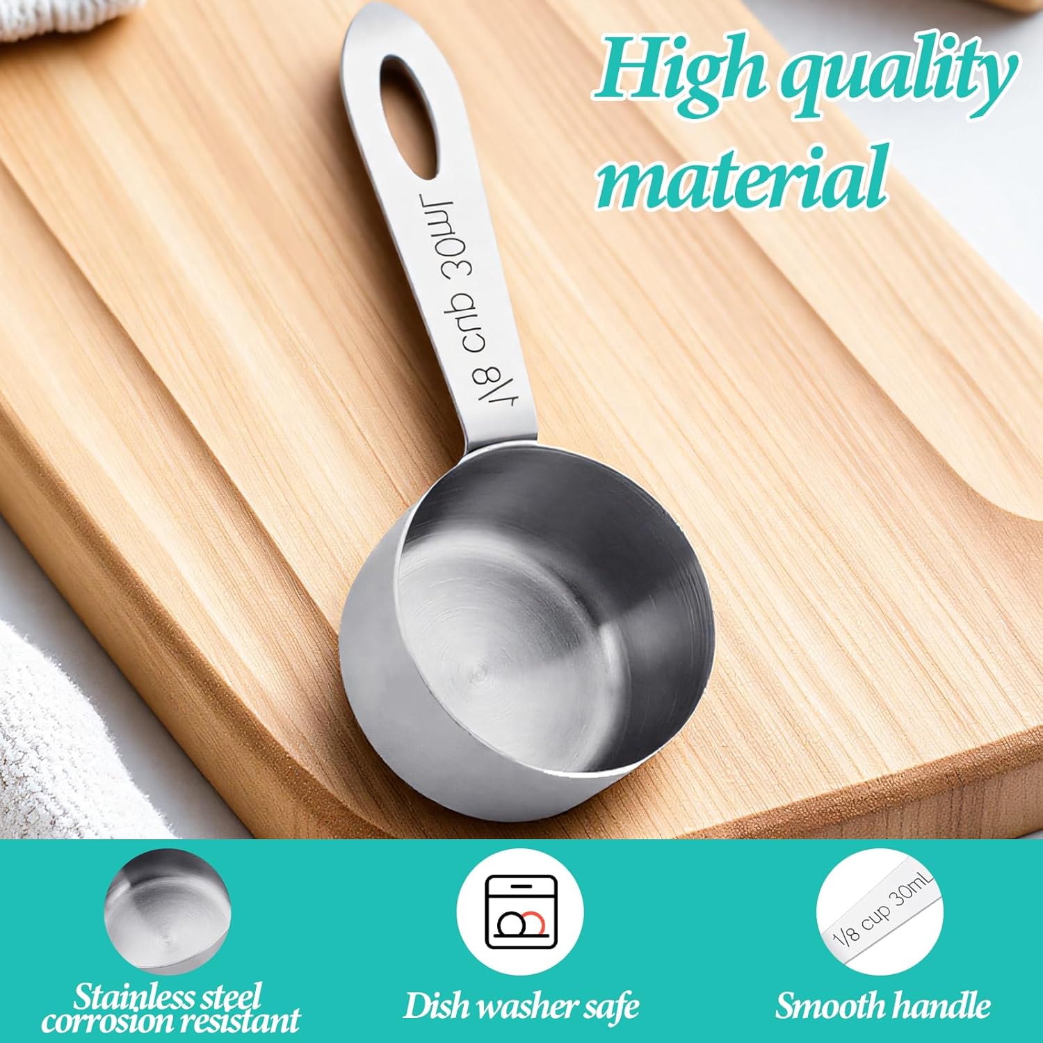 2Pcs Coffee Scoop 1/8 Cup Measuring Scoops Stainless Steel Coffee Scoop Canisters Tablespoon Measure Spoon Short Handle Cooking Scoops for Coffee Tea Sugar and Milk (30ML)