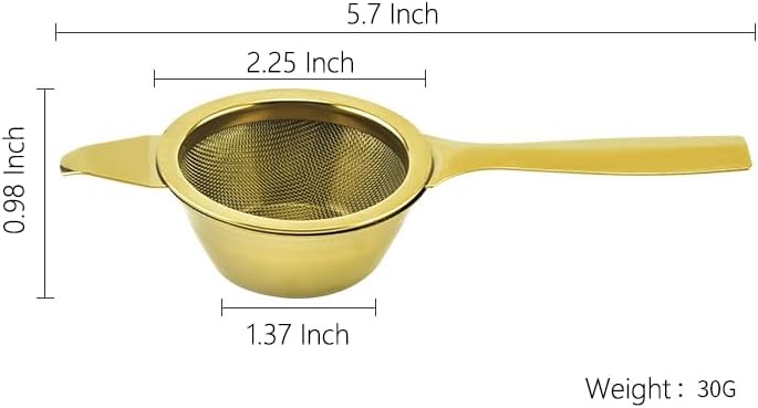 Long Handle Tea Filters with Drip Bowl,Stainless Steel Tea Strainers.Reusable Extra Fine Mesh Tea Infuser for Loose Leaf Tea,Coffee,Spice Seasonings and Teaware Accessories (Gold)