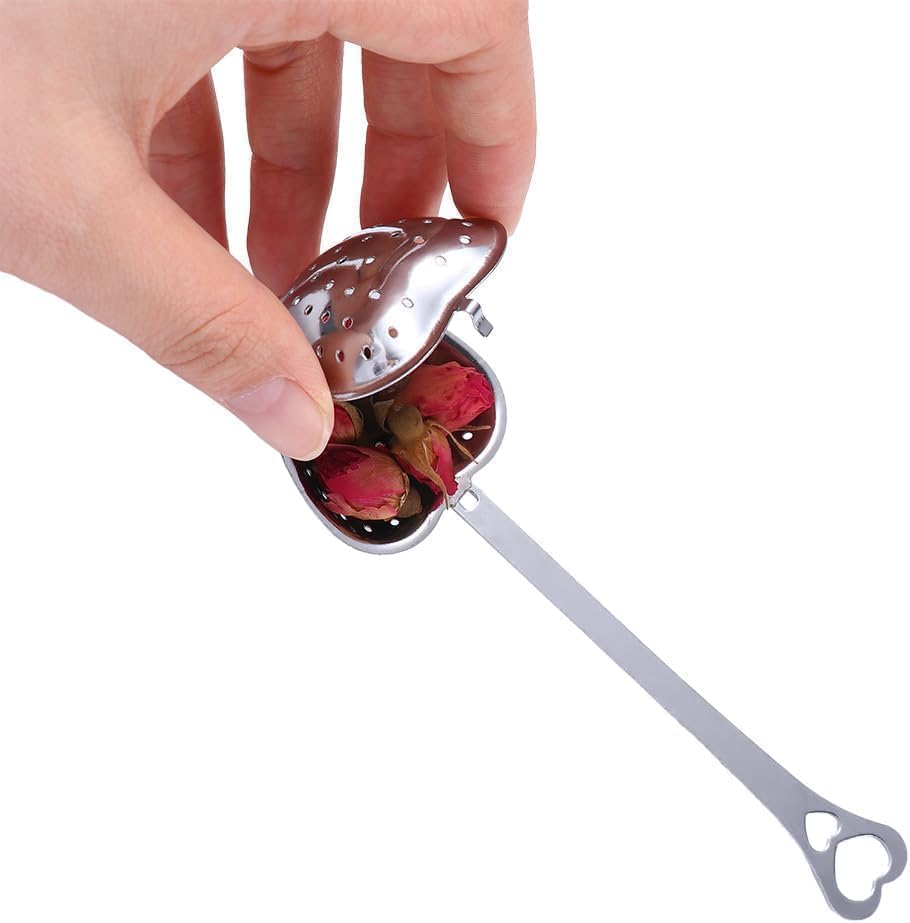 Heart Tea Infuser for Loose Leaf Tea Steeper, Long Grip Tea Filter with Secure Clasp, Stainless Steel Heart Shaped Tea Infuser Spoons, Easy to Use, Home and Kitchen