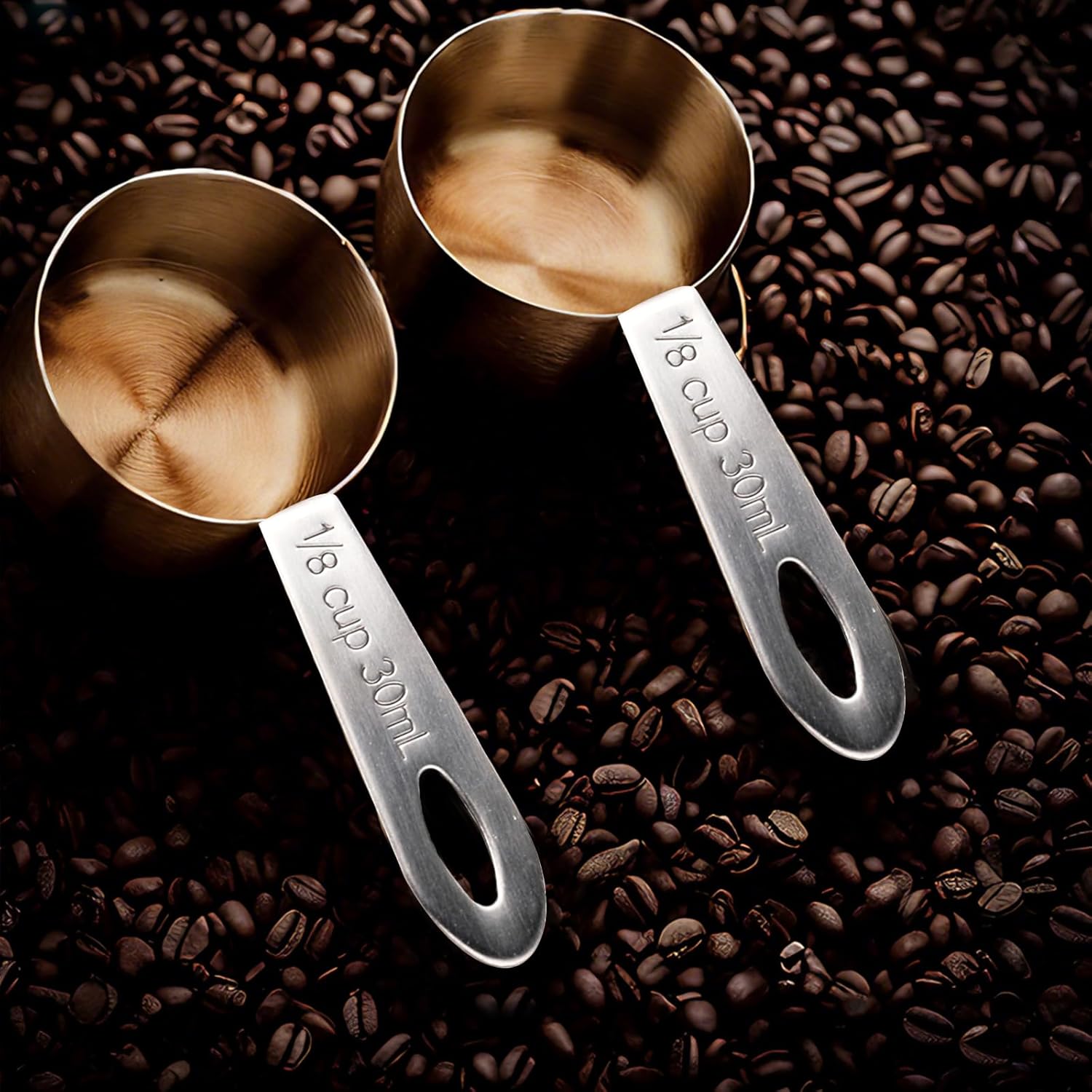 2Pcs Coffee Scoop 1/8 Cup Measuring Scoops Stainless Steel Coffee Scoop Canisters Tablespoon Measure Spoon Short Handle Cooking Scoops for Coffee Tea Sugar and Milk (30ML)