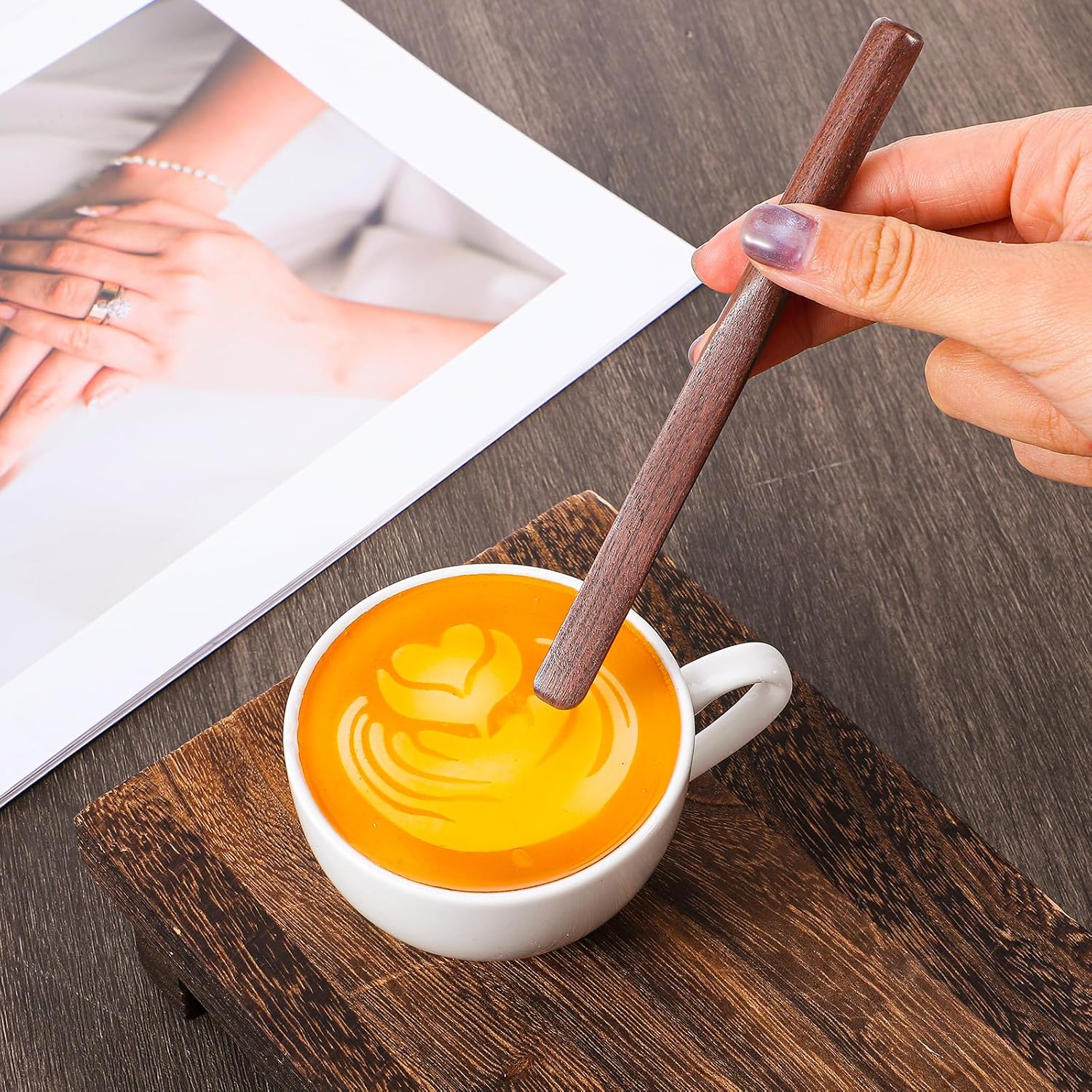 5 Pcs Coffee Stirrers 6 Inch Reusable Multifunctional Black Walnut Wood Stirrers Long Handle Mixing Spoon Honey Spoons Peanut Butter Spreader for Coffee Drinks Tea Milk Oatmeal Oil Jam Peanut Butter