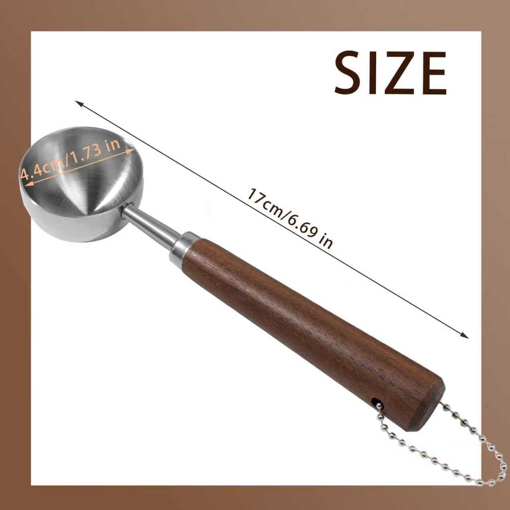 2PCS Vintage Coffee Measuring Spoon， 30ml/10g Capacity coffee scoop for ground coffee、Coffee Beans And Tea，304 Stainless Steel coffee spoons with long Wooden Handle（Silver)