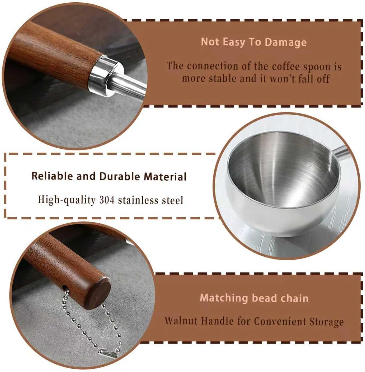 2PCS Vintage Coffee Measuring Spoon， 30ml/10g Capacity coffee scoop for ground coffee、Coffee Beans And Tea，304 Stainless Steel coffee spoons with long Wooden Handle（Silver)