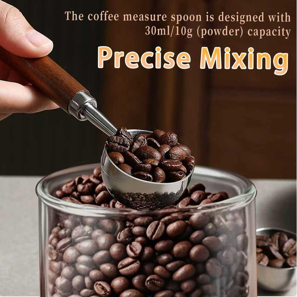 2PCS Vintage Coffee Measuring Spoon， 30ml/10g Capacity coffee scoop for ground coffee、Coffee Beans And Tea，304 Stainless Steel coffee spoons with long Wooden Handle（Silver)