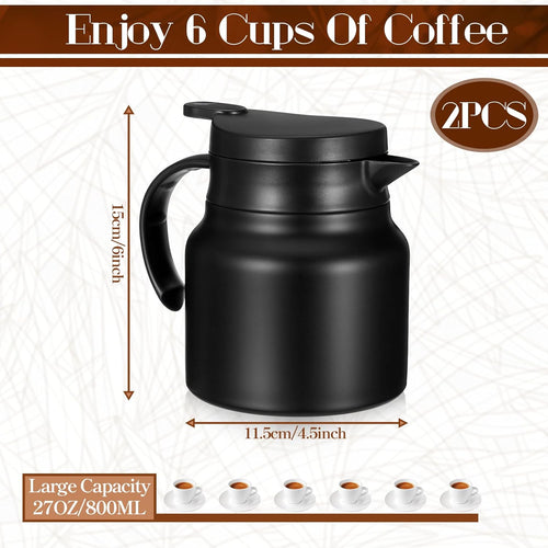 2 Pcs Thermal Coffee Carafe for Keeping Hot/Cold Insulated Stainless Steel Coffee Carafe for Hot Liquid Double Wall Vacuum Insulated Water & Beverage Dispenserfor Party Home, Black, 27 oz