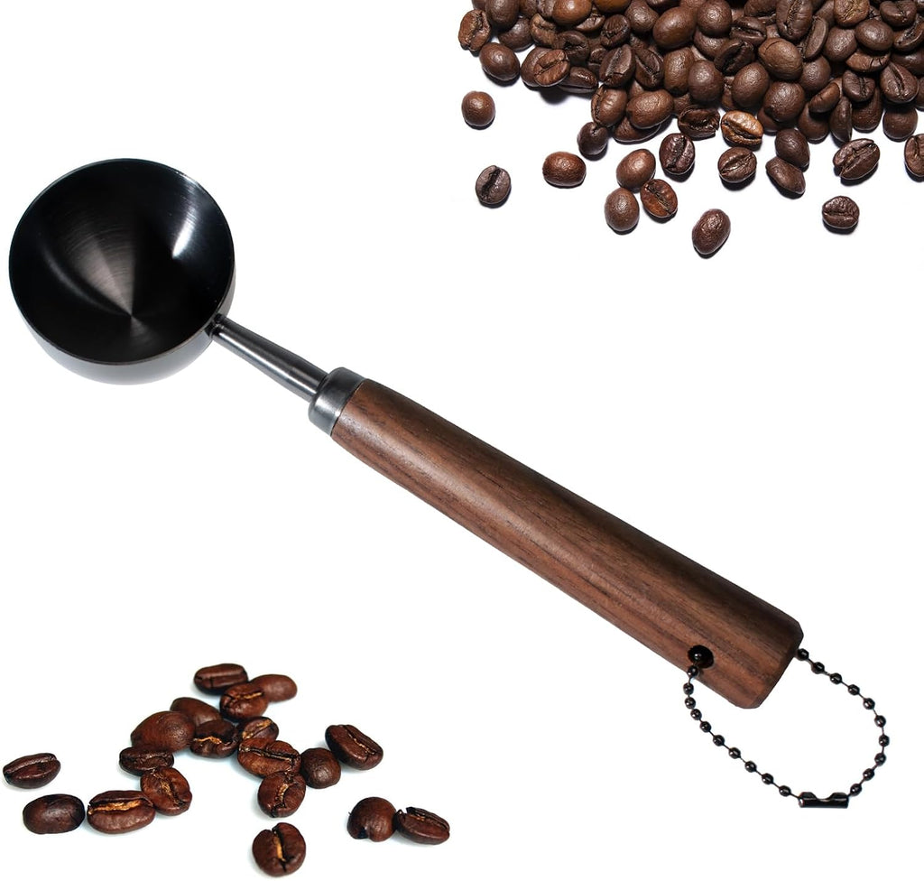 2PCS Vintage Coffee Measuring Spoon， 30ml/10g Capacity coffee scoop for ground coffee、Coffee Beans And Tea，304 Stainless Steel coffee spoons with long Wooden Handle（Silver)
