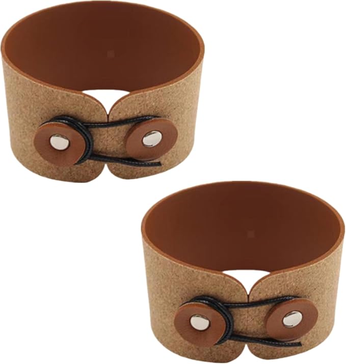 2-Pack Brown PU Leather Coffee Cup Sleeves - Heat-Resistant, Non-Slip Grip, Fits 12-16oz Mugs & Glasses, Easy-Clean Insulators
