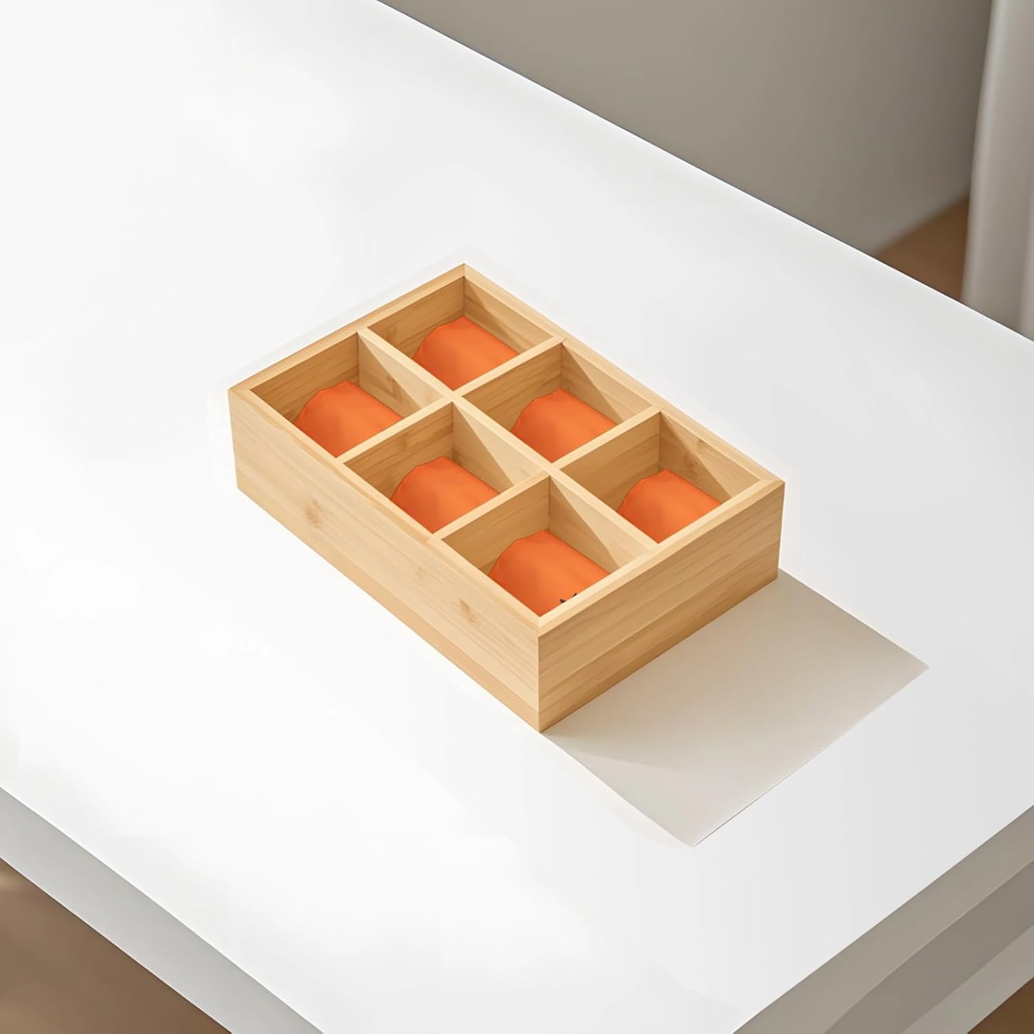 2 Pcs Wooden Tea Bag Organizers, Hot Tea Bag Holder Boxes, 6 Compartment Storage, Great for Tea Bags, Coffee Pods, Sugar Packets, Office & Kitchen Organization, 9.4 x 6.5 x 2.5