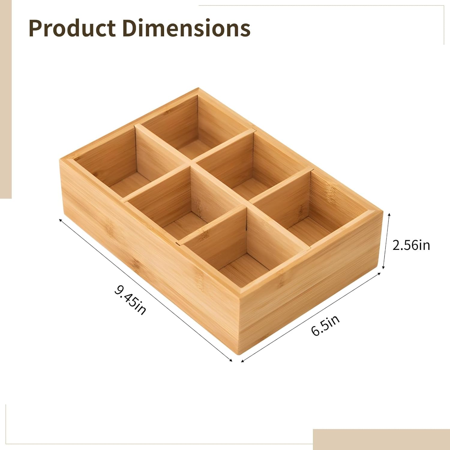 2 Pcs Wooden Tea Bag Organizers, Hot Tea Bag Holder Boxes, 6 Compartment Storage, Great for Tea Bags, Coffee Pods, Sugar Packets, Office & Kitchen Organization, 9.4 x 6.5 x 2.5