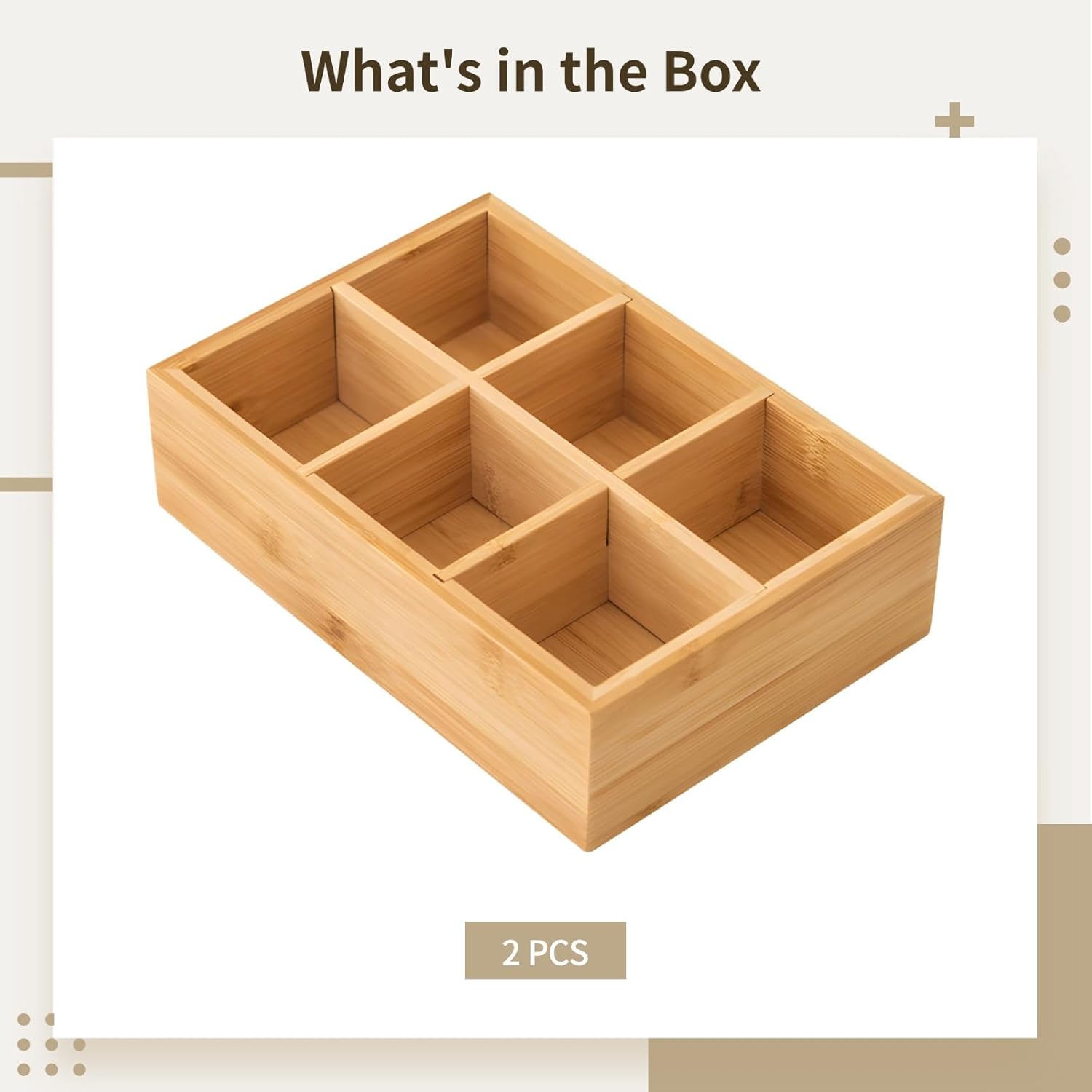 2 Pcs Wooden Tea Bag Organizers, Hot Tea Bag Holder Boxes, 6 Compartment Storage, Great for Tea Bags, Coffee Pods, Sugar Packets, Office & Kitchen Organization, 9.4 x 6.5 x 2.5