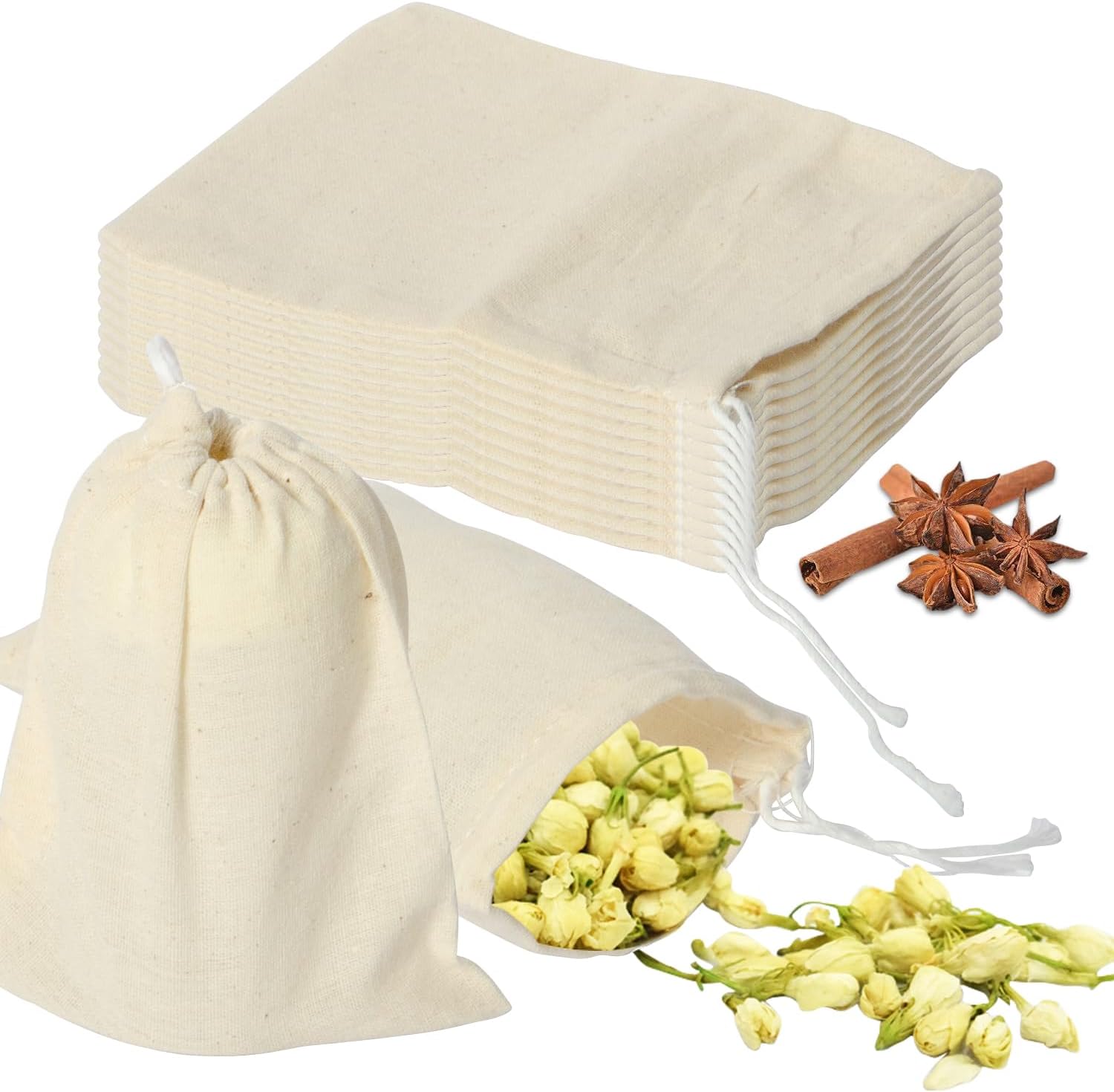 10 Pcs 3x4 in Tea Bags, Muslin with Drawstring, Cheese Cloth, Reusable Tea Bags, for Cooking, Spice, Cheese Cloths