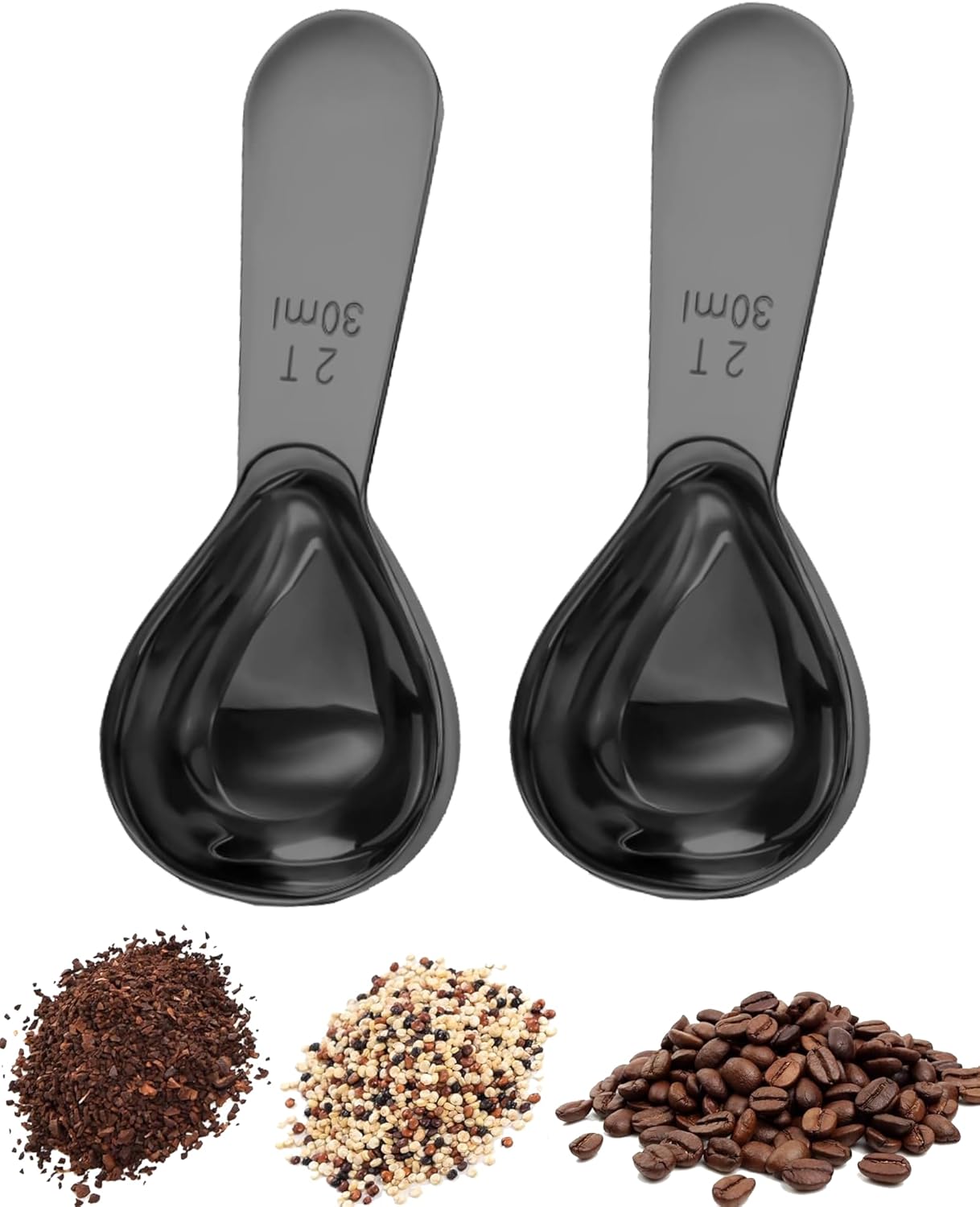 Coffee Scoop 30ml 2PCS, 2 Tablespoon Measuring Spoons, Ergonomics Design Coffee Scooper Stainless Steel Manufacture，Coffee Scoop for Ground Coffee Protein Powder Sugar Cereal (Black, 2 tbsp-30ml)