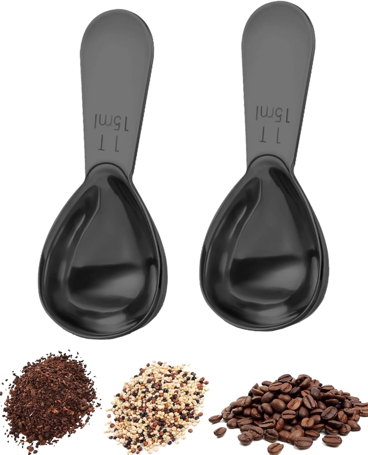 Coffee Scoop 30ml 2PCS, 2 Tablespoon Measuring Spoons, Ergonomics Design Coffee Scooper Stainless Steel Manufacture，Coffee Scoop for Ground Coffee Protein Powder Sugar Cereal (Black, 2 tbsp-30ml)