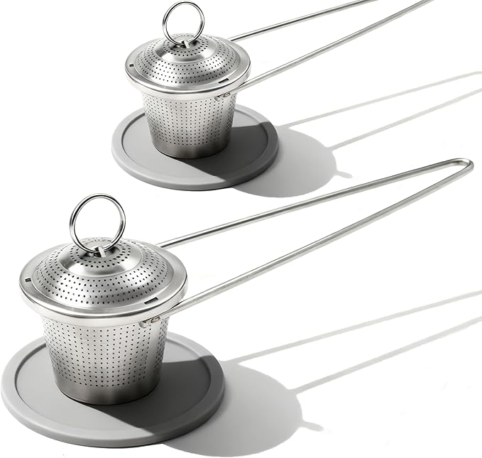2 Pcs Easy Scoop Tea Infuser with Handle for Loose Leaf Tea, 304 Stainless Steel Tea Strainer Spoon Tea Steeper for Cup and Mug