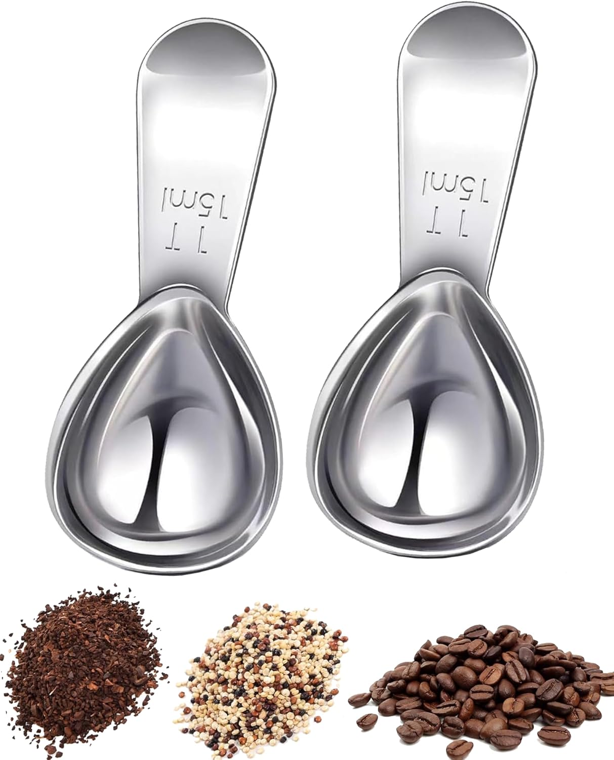 Coffee Scoop 30ml 2PCS, 2 Tablespoon Measuring Spoons, Ergonomics Design Coffee Scooper Stainless Steel Manufacture，Coffee Scoop for Ground Coffee Protein Powder Sugar Cereal (Black, 2 tbsp-30ml)