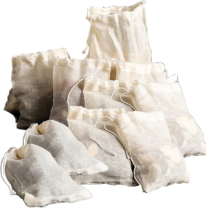 10 Pcs Spice Bags, Reusable Empty Tea Bags, Muslin Strainer Bags, Soup Bags for Cooking Natural Cotton Fine Mesh Cheesecloth Bags for Cold Brew Coffee