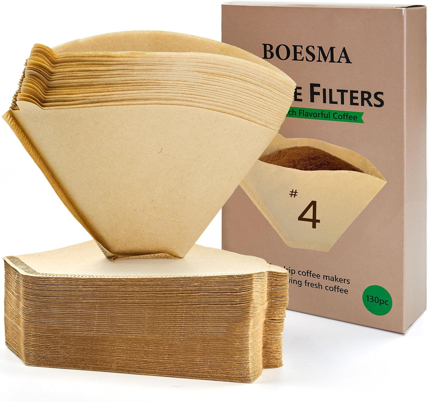 100 Count #4 Cone Coffee Filters 8-12 Cup, Unbleached Natural Paper, Disposable coffee filters 4 cone paper, Filters Paper Compatible with Ninja Coffee Filters, Pour Over and Drip Coffee Maker